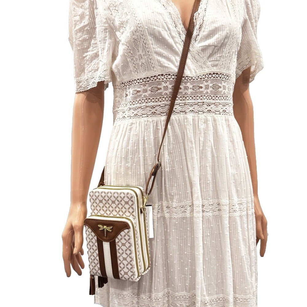 Chic Unlimited Brown/White Crossbody Bag – Dual-Zip Textured Mini Satchel